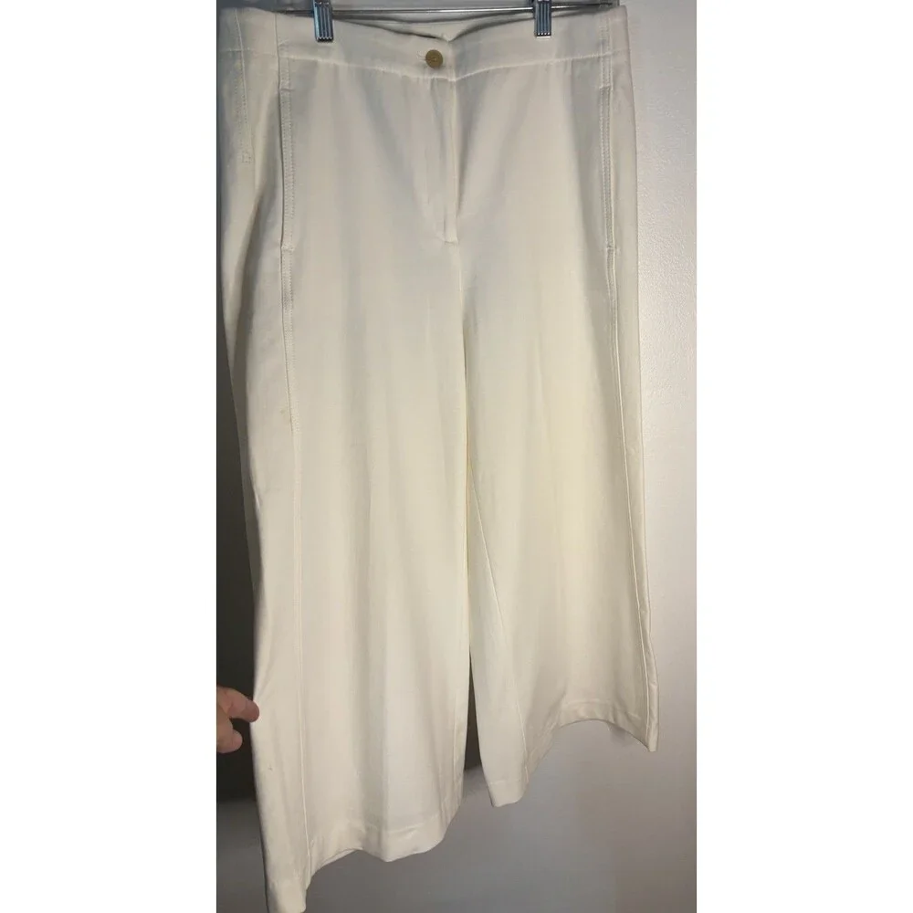 Ann Taylor Women’s White Cotton Twill Wide-Leg Mid Rise Cropped Pants 10
